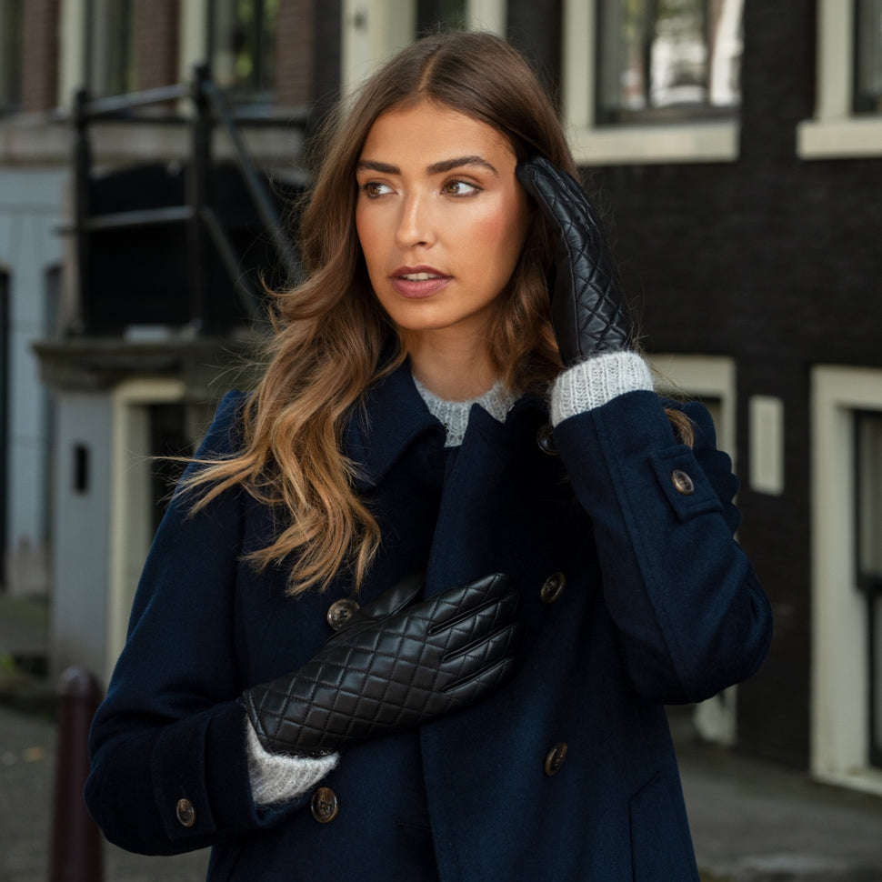 Kira (black) - sheepskin leather gloves with wool/cashmere lining & touchscreen feature - Schwartz & von Halen - UK - 8