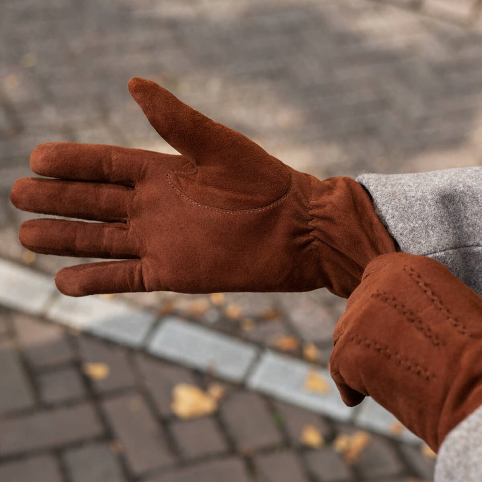Elizabeth (brown) - suede leather gloves with warm faux fur lining - Schwartz & von Halen - UK - 10