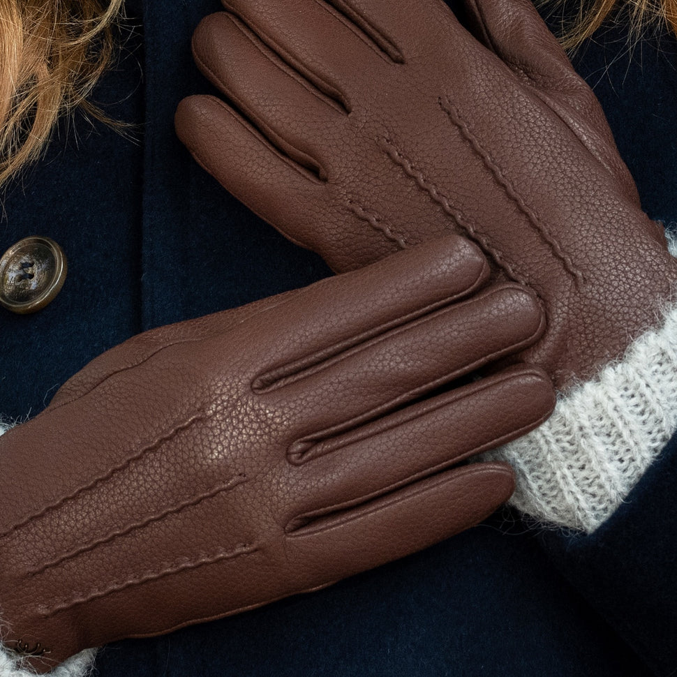 Emily (brown) – deerskin (American deerskin) leather gloves with warm wool lining - Schwartz & von Halen - UK - 8