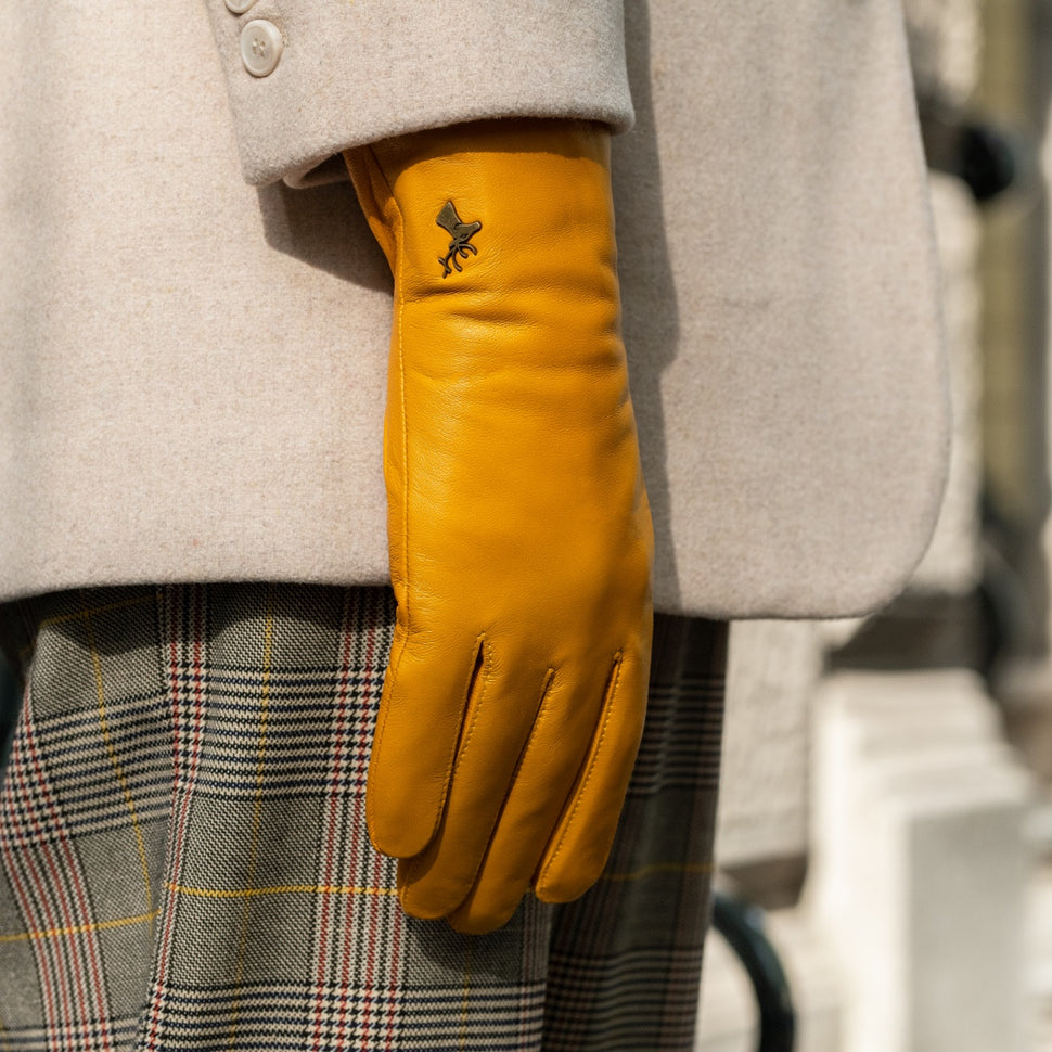 Ivy (yellow) - sheepskin leather gloves with wool/cashmere lining & touchscreen feature - Schwartz & von Halen - UK -  7