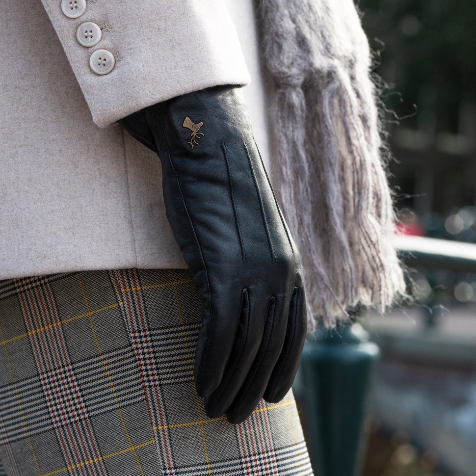 Lily (black) - sheepskin leather gloves with warm fleece lining & touchscreen feature - Schwartz & von Halen - UK - 8