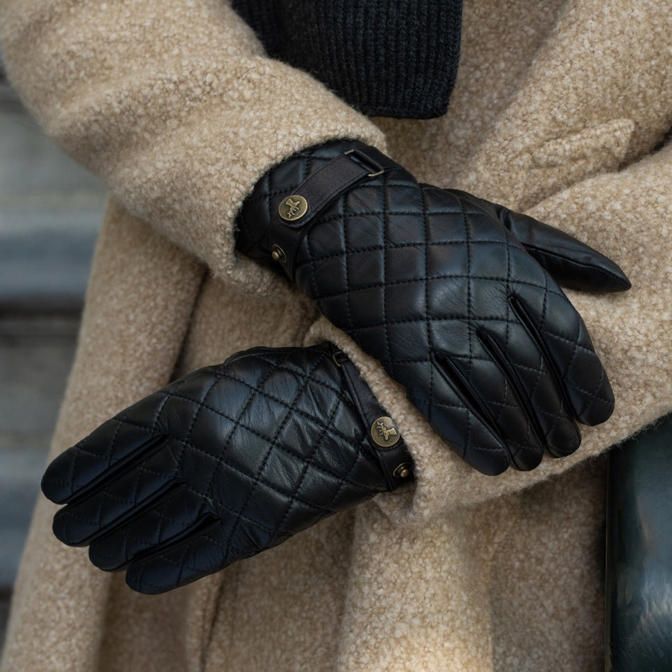 Smith (black) - sheepskin leather gloves with snap closure & touchscreen feature - Schwartz & von Halen - UK - 6