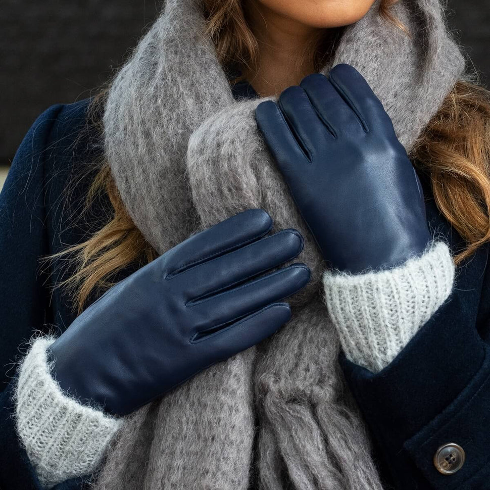 Ivy (blue) – sheepskin leather gloves with wool/cashmere lining & touchscreen feature - Schwartz & von Halen - UK - 9