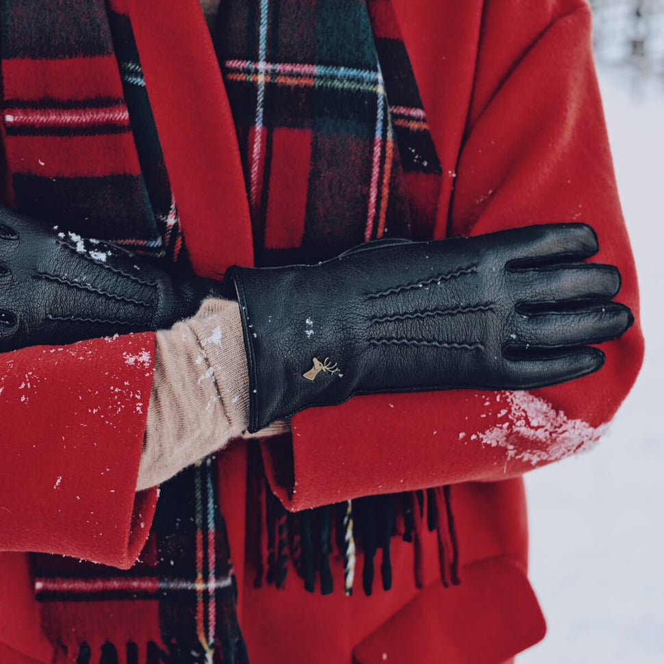 Alessandra (black) - goatskin leather gloves with lambswool lining & touchscreen feature- Schwartz & von Halen - UK - 13