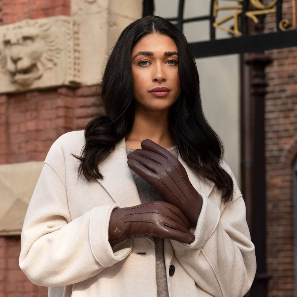 Alessandra (brown) - goatskin leather gloves with lambswool lining & touchscreen feature- Schwartz & von Halen - UK - 8