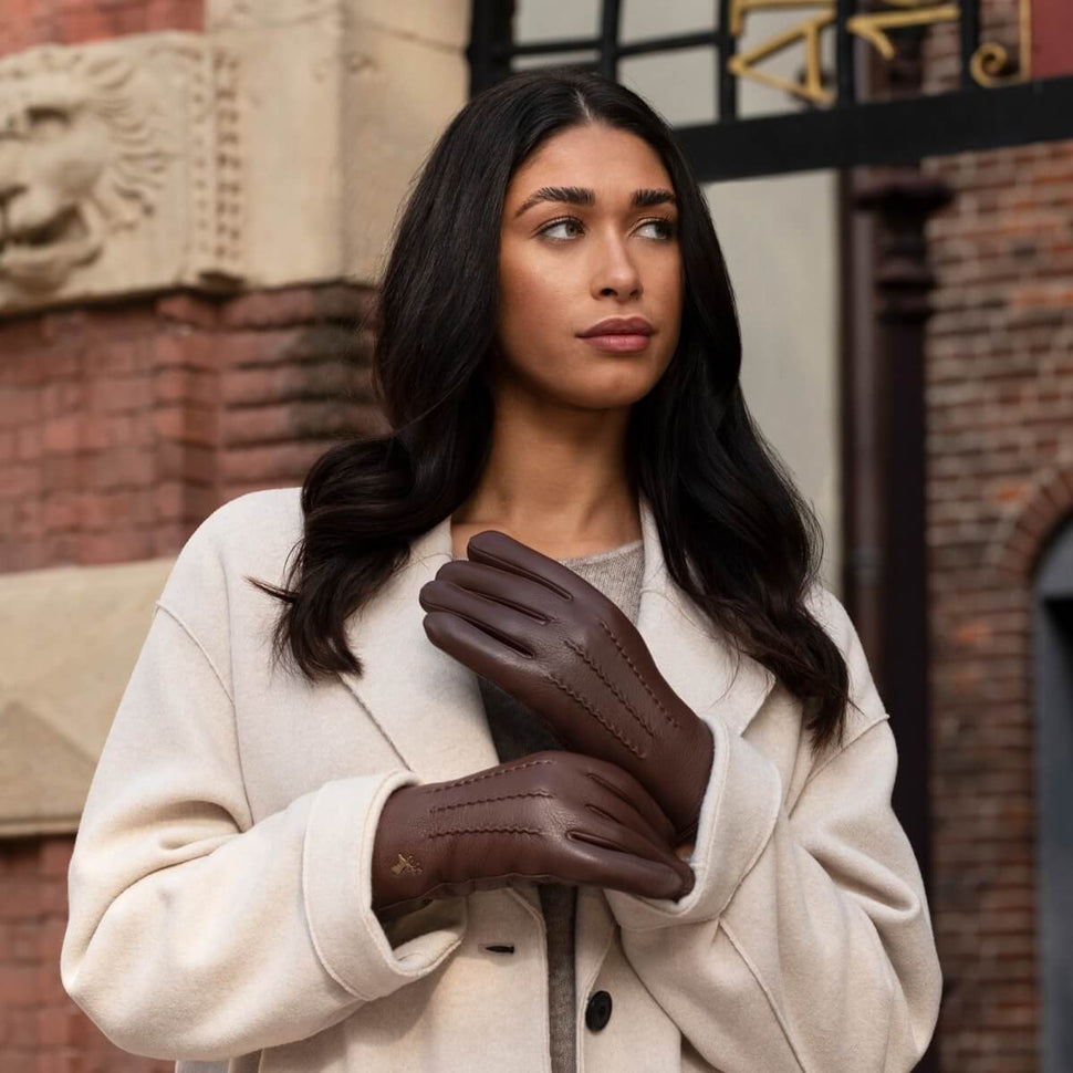 Alessandra (brown) - goatskin leather gloves with lambswool lining & touchscreen feature- Schwartz & von Halen - UK - 10