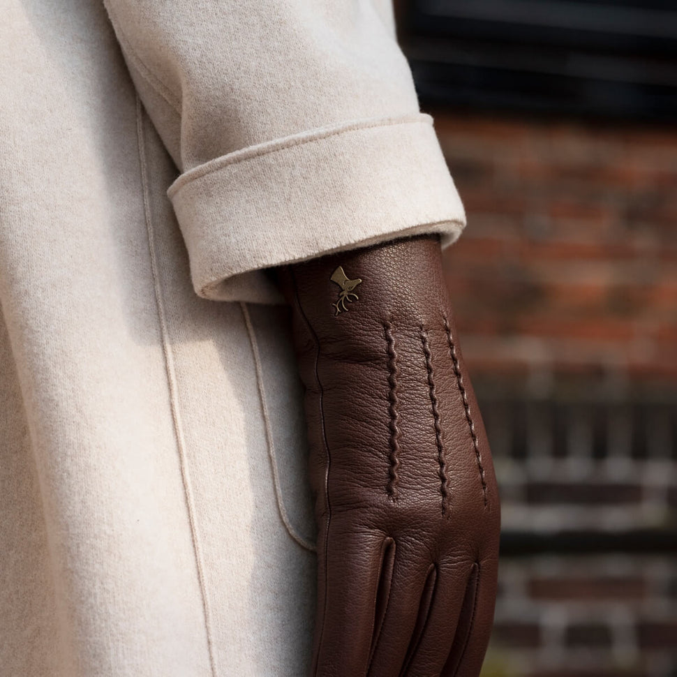 Alessandra (brown) - goatskin leather gloves with lambswool lining & touchscreen feature- Schwartz & von Halen - UK - 11