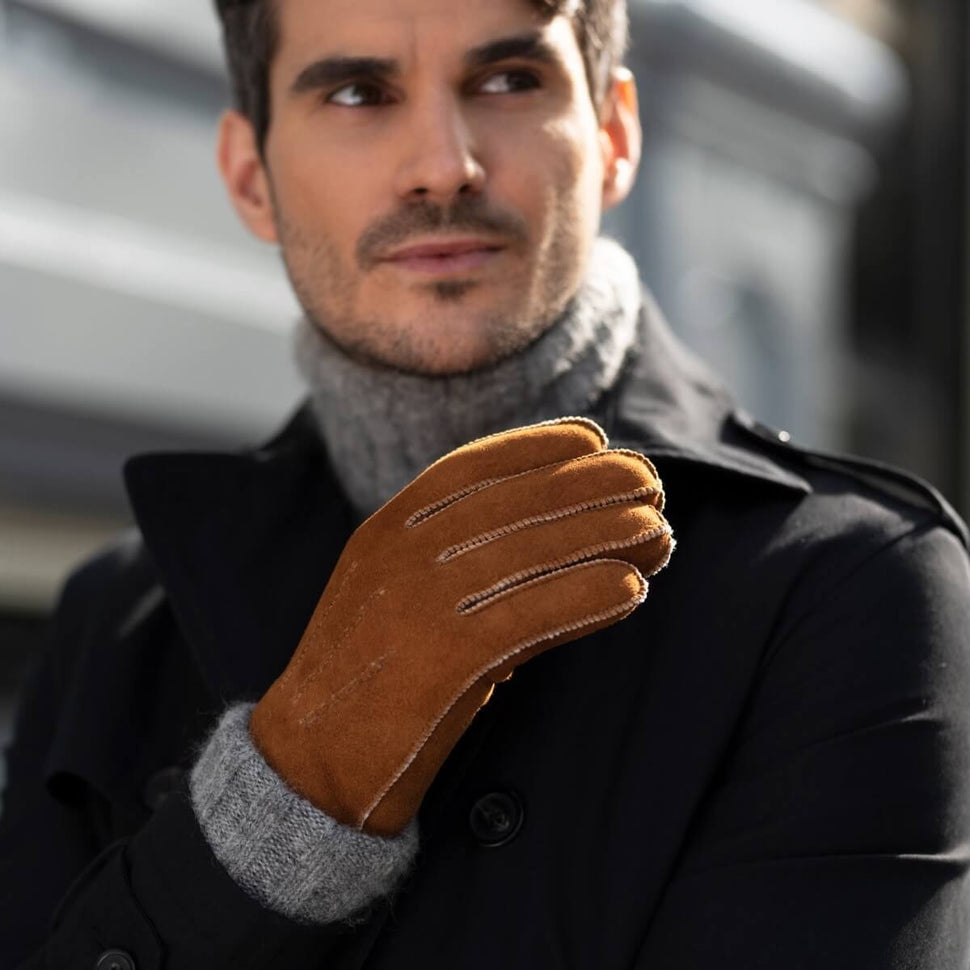 Clooney (camel) - suede leather gloves with luxurious sheep fur lining - Schwartz & von Halen - UK - 6