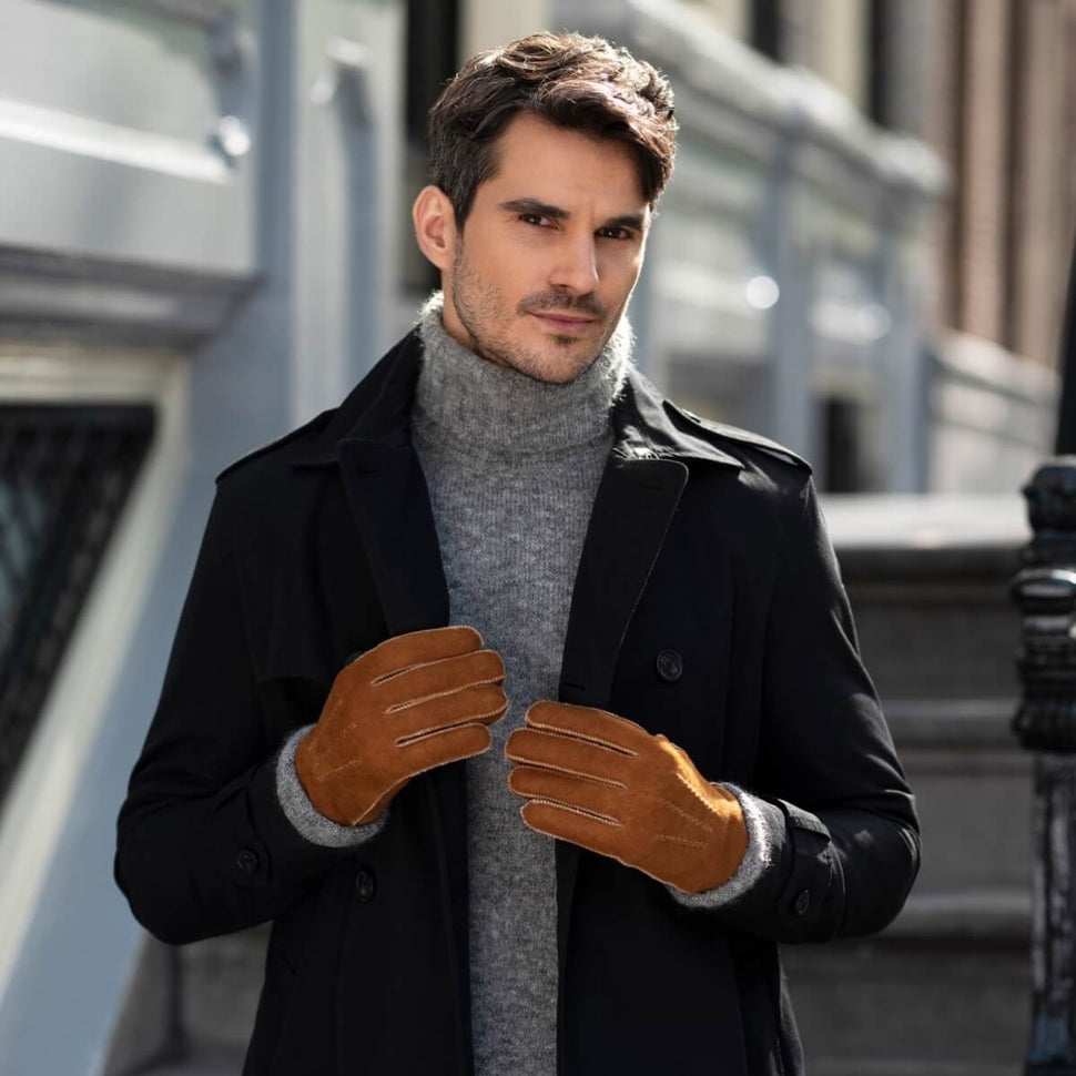 Clooney (camel) - suede leather gloves with luxurious sheep fur lining - Schwartz & von Halen - UK - 9