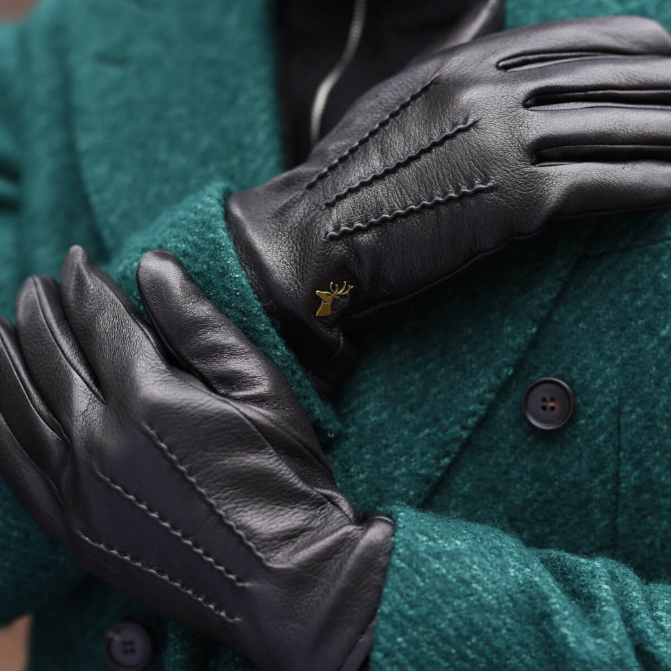 Harvey (black) - goatskin leather gloves with luxurious wool lining & touchscreen feature - Schwartz & von Halen - UK - 9