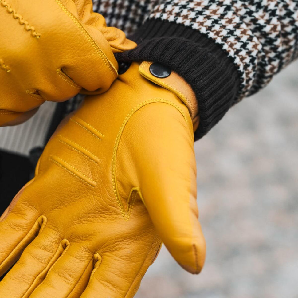 William (yellow) - goatskin leather gloves with warm fleece lining and press-stud - Schwartz & von Halen - UK - 7