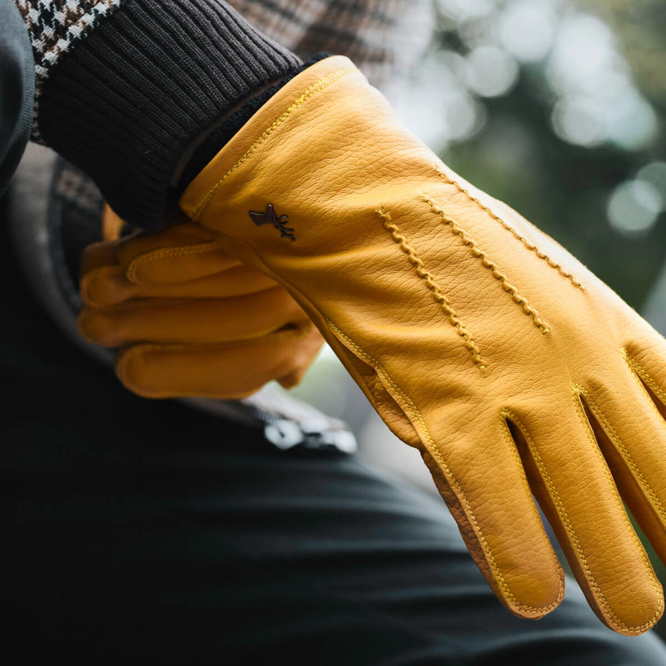 William (yellow) - goatskin leather gloves with warm fleece lining and press-stud - Schwartz & von Halen - UK - 5