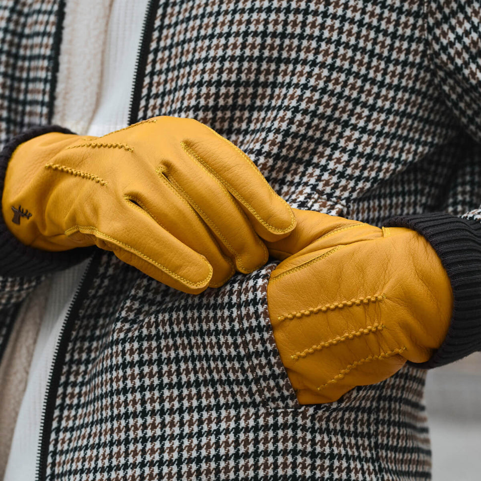 William (yellow) - goatskin leather gloves with warm fleece lining and press-stud - Schwartz & von Halen - UK - 9