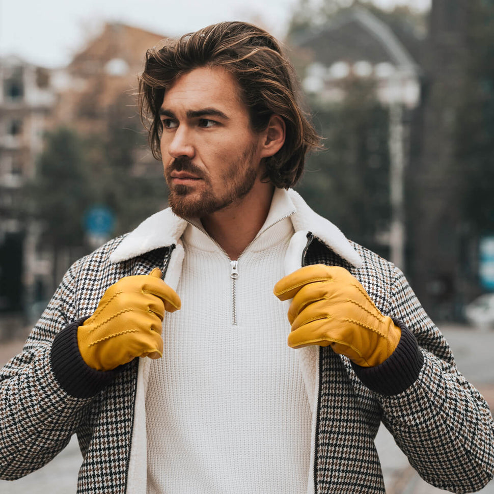 William (yellow) - goatskin leather gloves with warm fleece lining and press-stud - Schwartz & von Halen - UK - 8