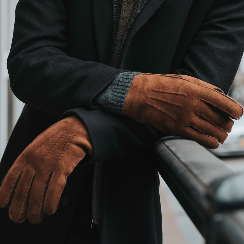 Clooney (brown) - suede leather gloves with luxurious sheep fur lining- Schwartz & von Halen - UK - 9