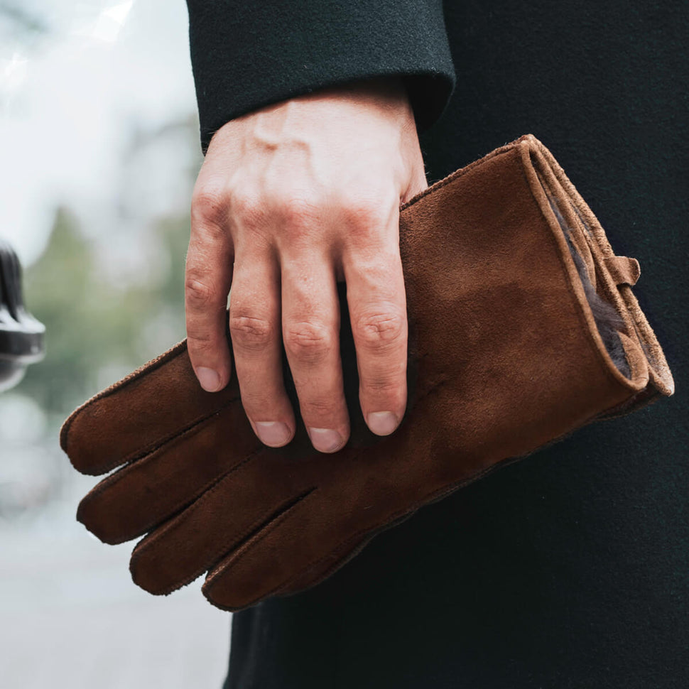 Clooney (brown) - suede leather gloves with luxurious sheep fur lining- Schwartz & von Halen - UK - 8