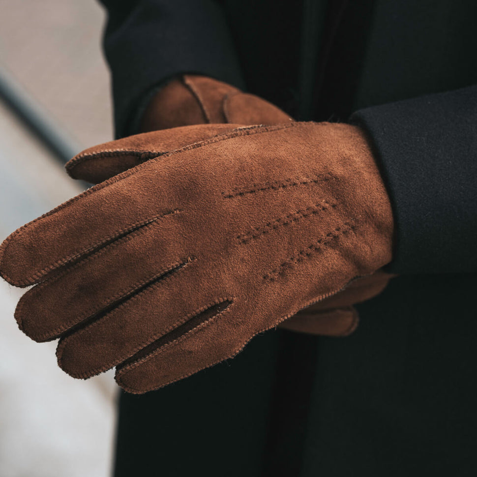 Clooney (brown) - suede leather gloves with luxurious sheep fur lining- Schwartz & von Halen - UK - 6