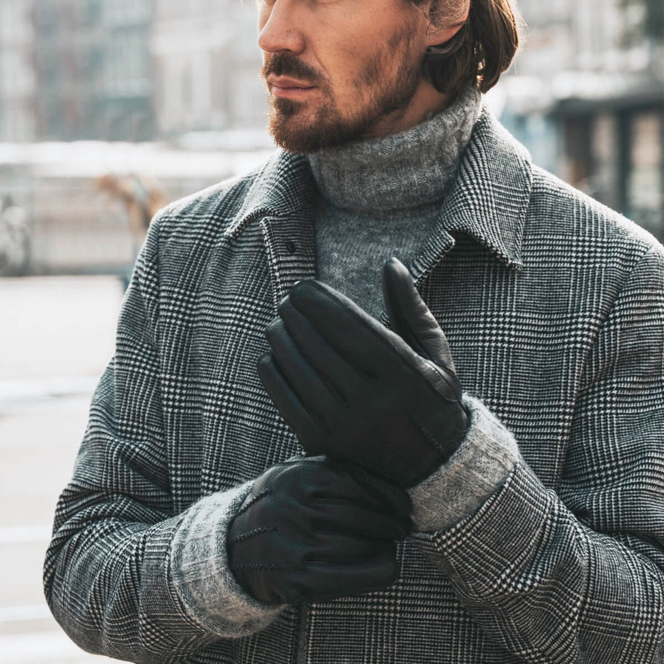 William (black) - goatskin leather gloves with warm fleece lining and press-stud - Schwartz & von Halen - UK - 8