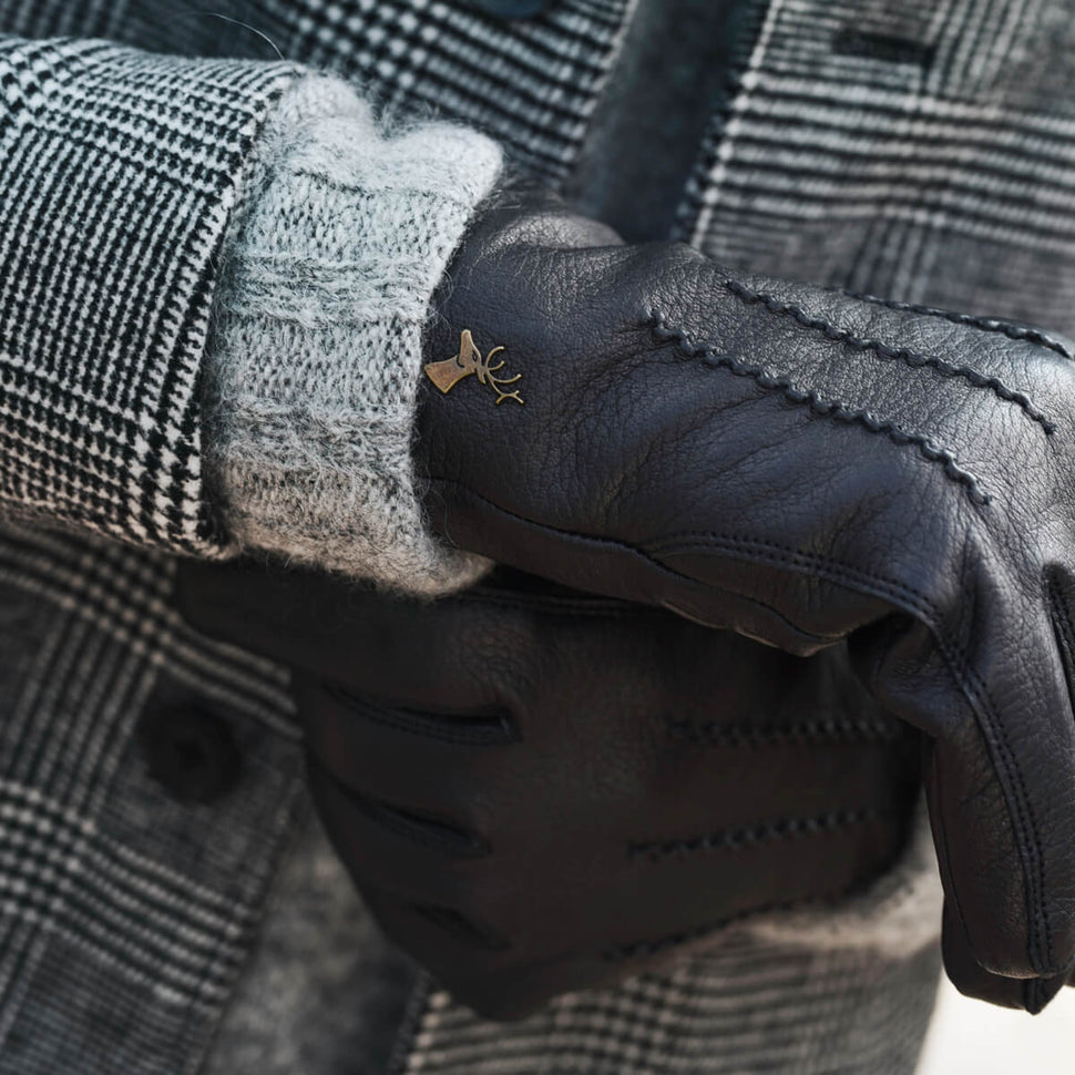 William (black) - goatskin leather gloves with warm fleece lining and press-stud - Schwartz & von Halen - UK - 7