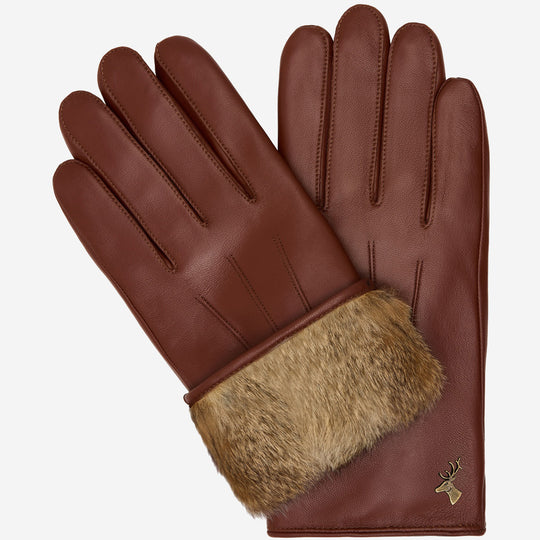 Alexander (brown) - Men’s lambskin leather gloves with luxurious rabbit fur lining and touchscreen feature