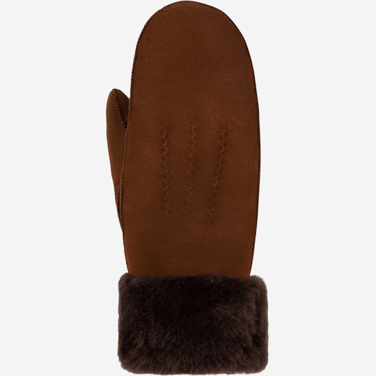 Beauvoire (brown) - Suede mittens with luxurious sheep fur lining