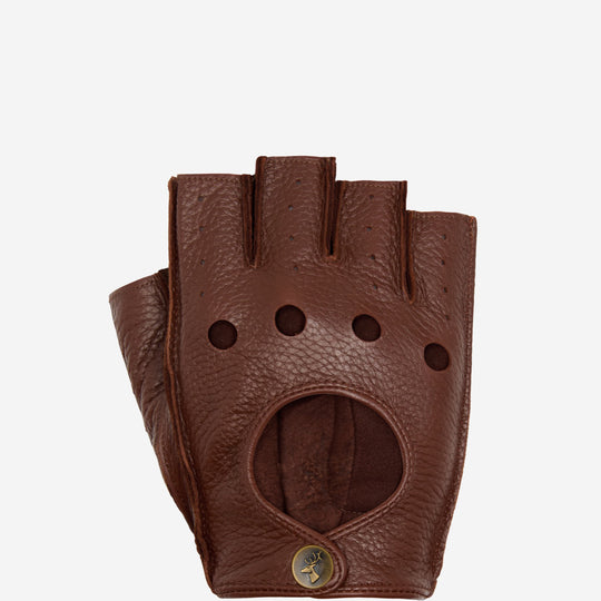 Zane (brown) – Luxurious fingerless driving gloves made of American deerskin leather