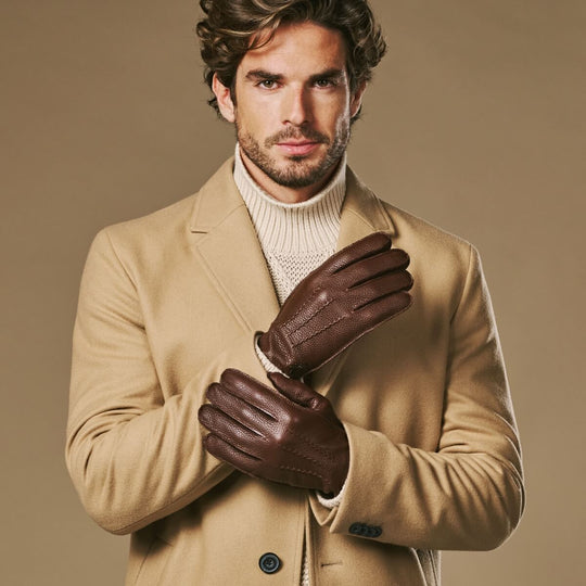 Charles (brown) – Luxurious American deerskin leather gloves with warm cashmere lining