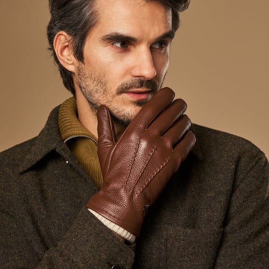 Columbus (brown) – Luxurious deerskin (American deerskin) leather gloves with warm wool lining