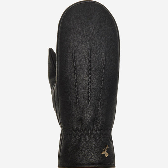 Eva (black) - Elegant goatskin mittens with luxury faux fur lining