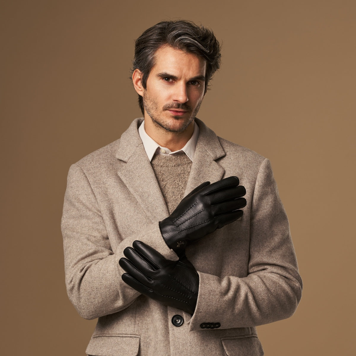 Black Leather Gloves - Touchscreen - Warm Lambswool Lining