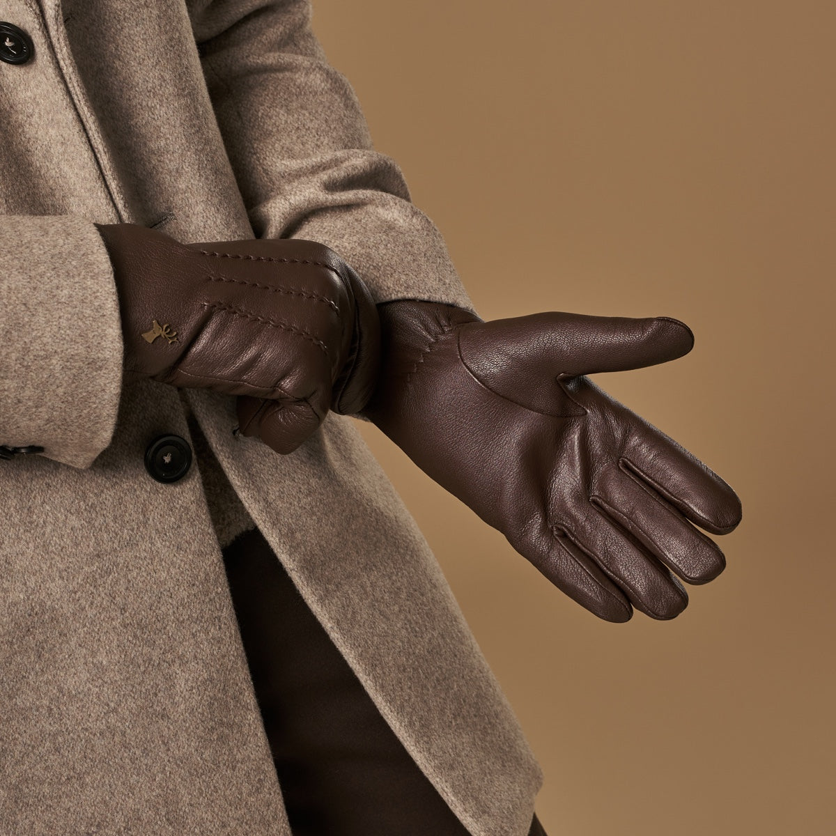 Men's Leather Gloves Brown - Lambswool Lining - Touchscreen