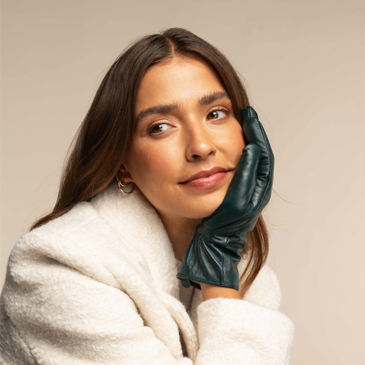 Leather Gloves - Dark Green - Women - Cashmere - Touchscreen