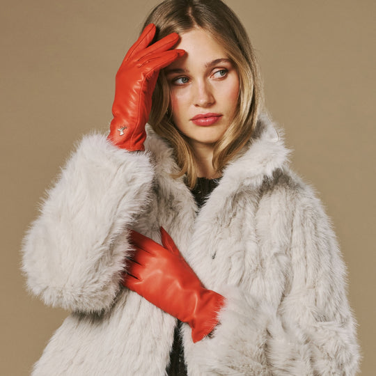 Ivy (orange) – Sheepskin leather gloves with wool/cashmere lining & touchscreen feature
