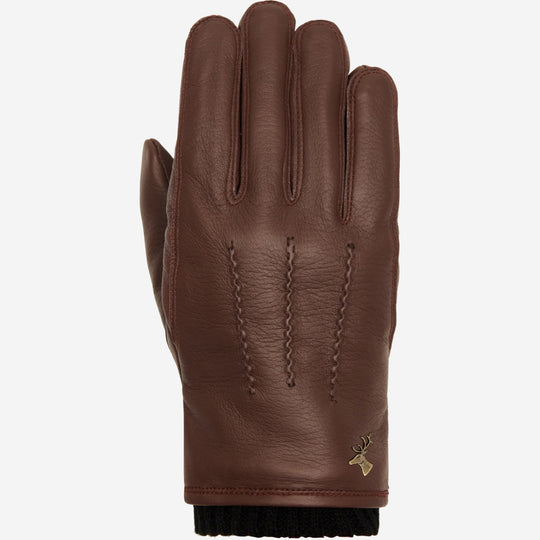 William (brown) - Goatskin leather gloves with warm fleece lining and press-stud