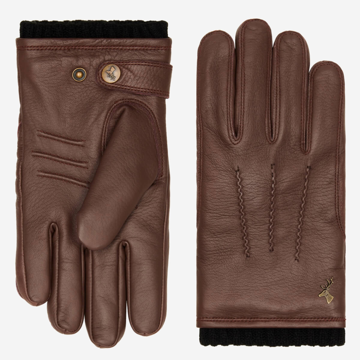 William (brown) - goatskin leather gloves with warm fleece lining and press-stud - Schwartz & von Halen - UK - 2