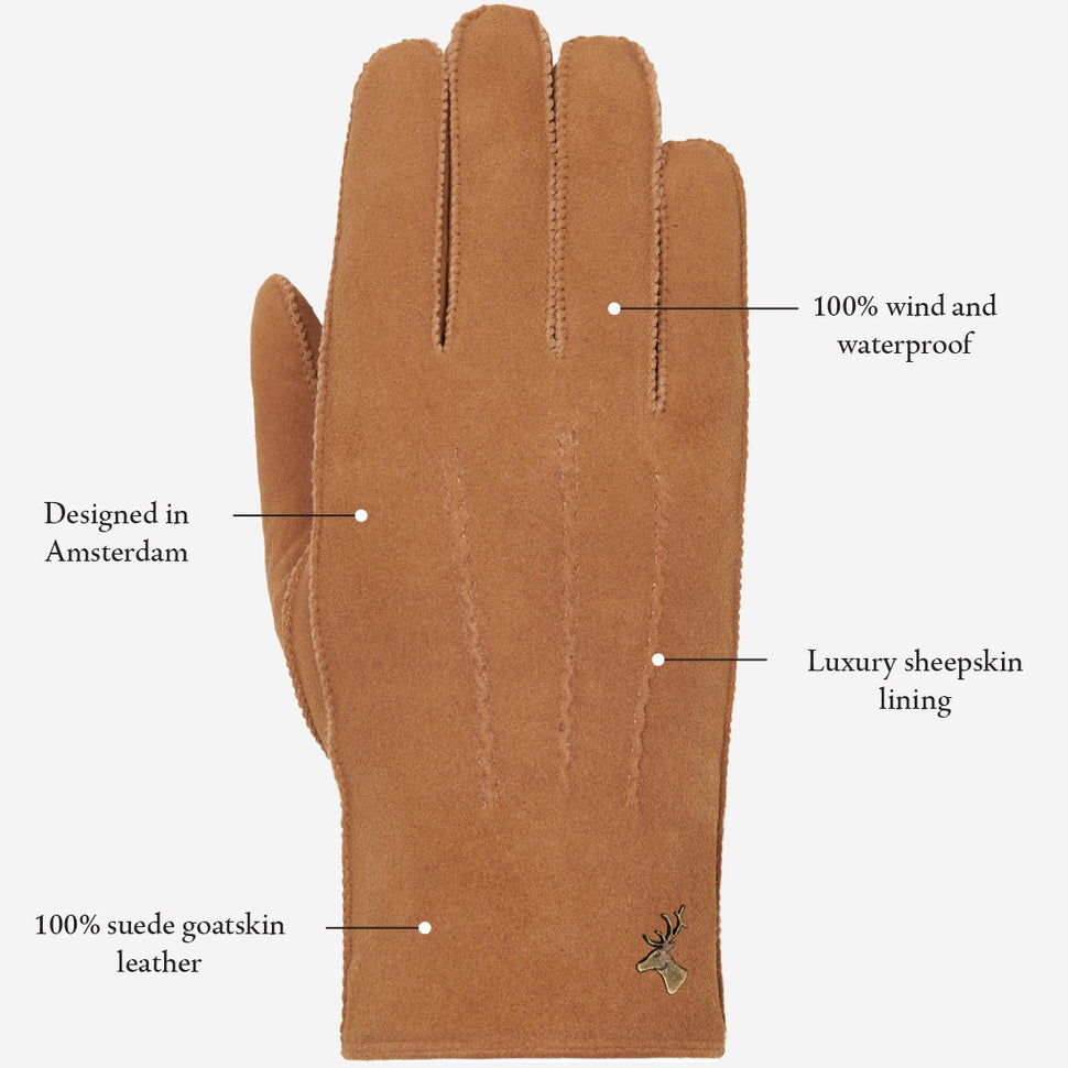 Josie (camel) - suede goatskin leather gloves with luxurious shearling lining - Schwartz & von Halen - UK - 12