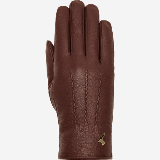 Julia (brown) - Goatskin leather gloves with luxury faux fur lining & touchscreen feature