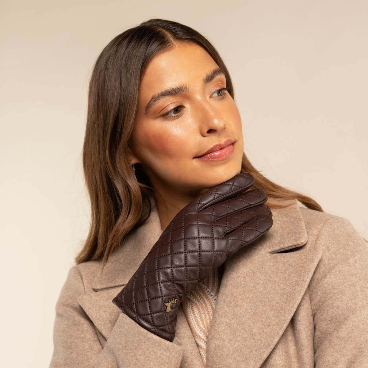 Kira (brown) - sheepskin leather gloves with wool/cashmere lining & touchscreen feature - Schwartz & von Halen - UK - 13