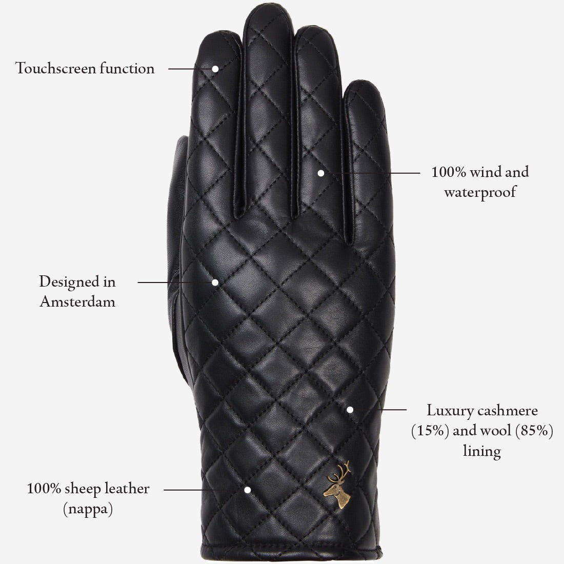 Black Leather Gloves Women Touchscreen Luxury Pattern