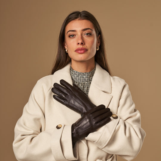 Lily (dark brown) - Sheepskin leather gloves with warm fleece lining & touchscreen feature