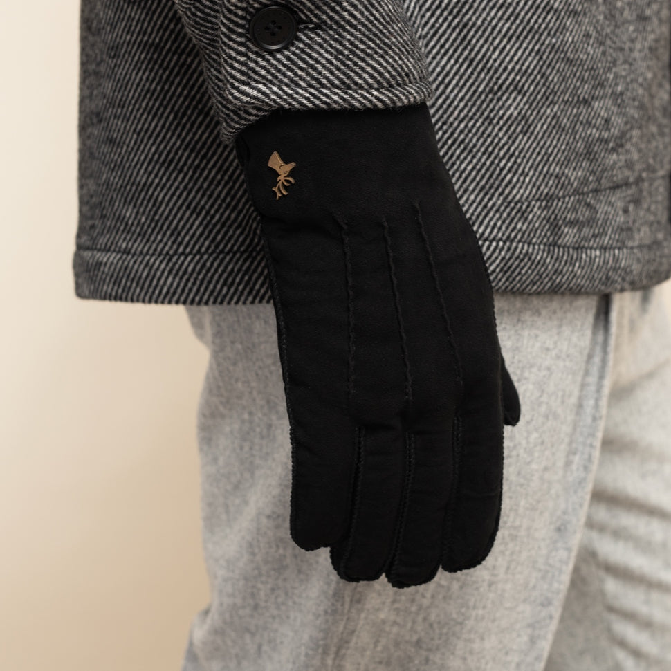 Matthew (black) - suede goatskin leather gloves with luxurious sheep fur lining - Schwartz & von Halen - UK - 6