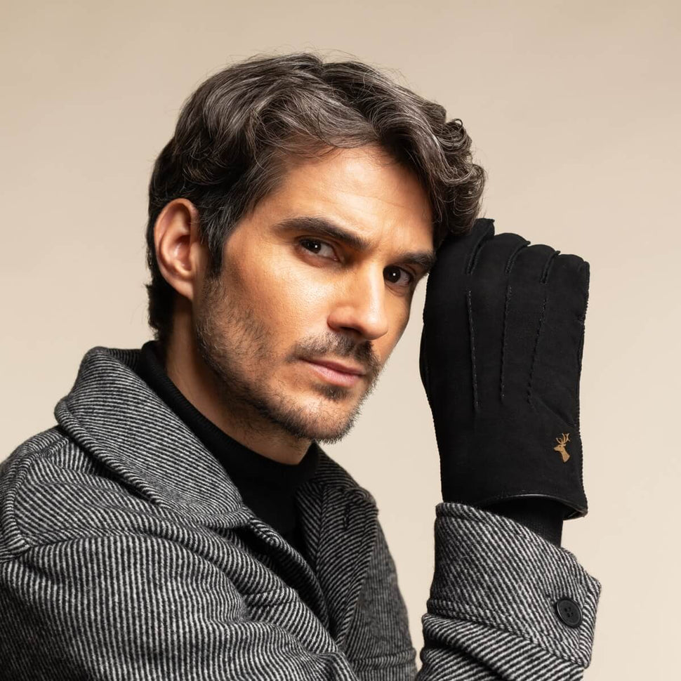 Matthew (black) - suede goatskin leather gloves with luxurious sheep fur lining - Schwartz & von Halen - UK - 7