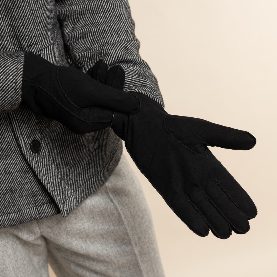 Matthew (black) - suede goatskin leather gloves with luxurious sheep fur lining - Schwartz & von Halen - UK - 8