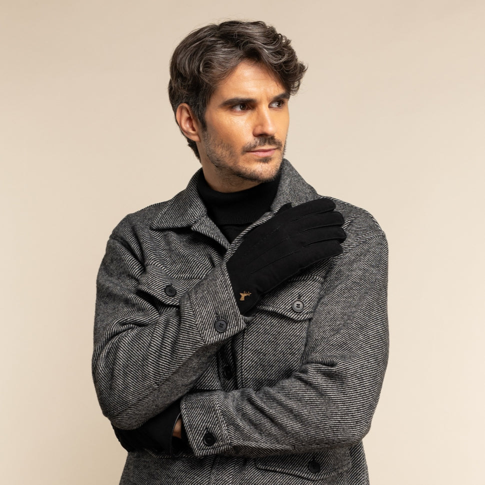 Matthew (black) - suede goatskin leather gloves with luxurious sheep fur lining - Schwartz & von Halen - UK - 9