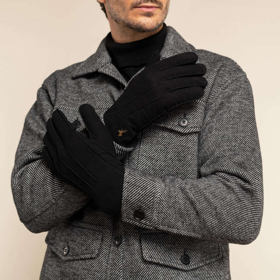 Matthew (black) - suede goatskin leather gloves with luxurious sheep fur lining - Schwartz & von Halen - UK - 10