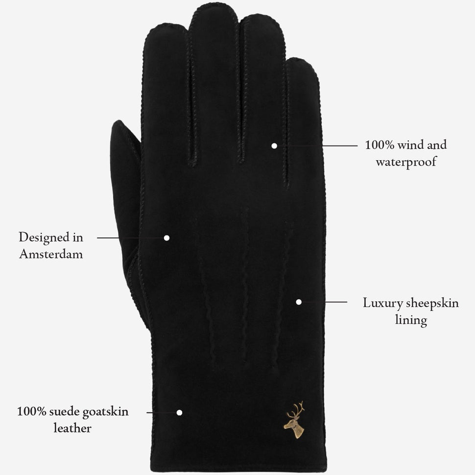 Matthew (black) - suede goatskin leather gloves with luxurious sheep fur lining - Schwartz & von Halen - UK - 11