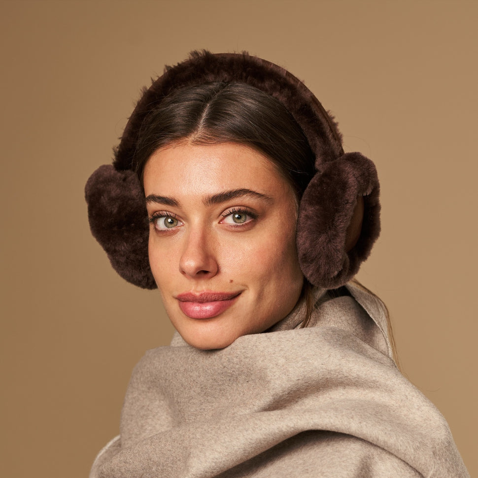 Nathaly (brown) – warm and stylish earmuffs from natural sheepskin and suede  - Schwartz & von Halen - UK - 5