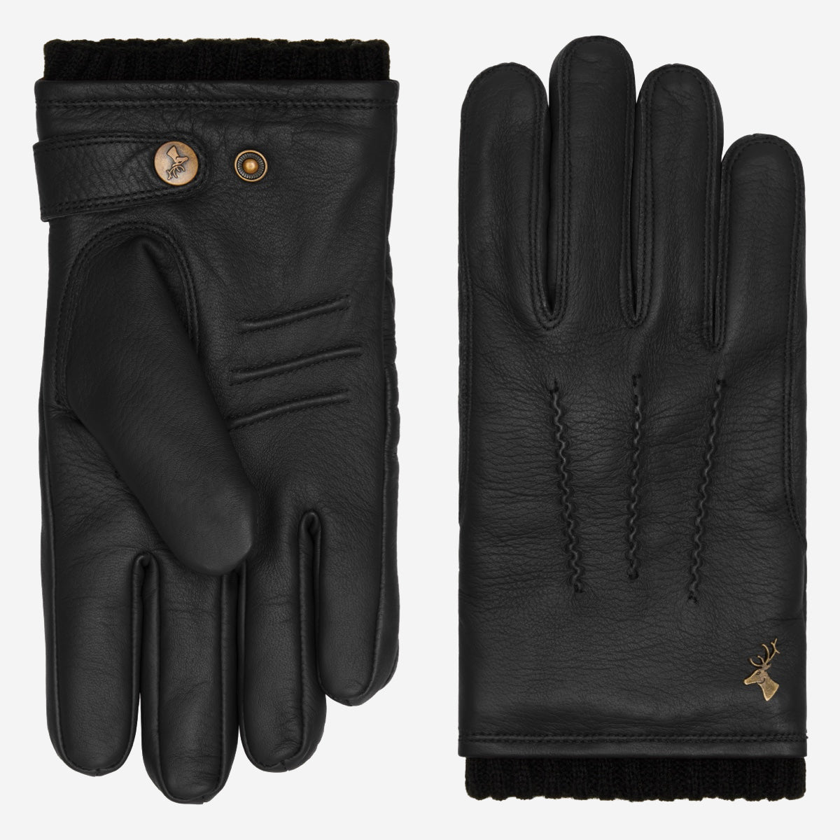 William (black) - goatskin leather gloves with warm fleece lining and press-stud - Schwartz & von Halen - UK - 2