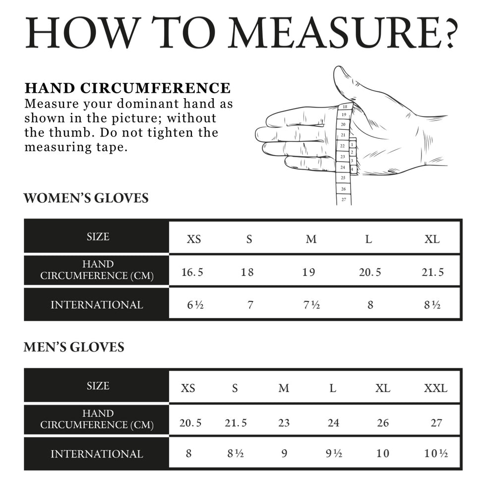 Grey Leather Gloves Wool Top - Men - Warm Lining - Premium Leather Gloves – Designed in Amsterdam – Schwartz & von Halen® - Size chart