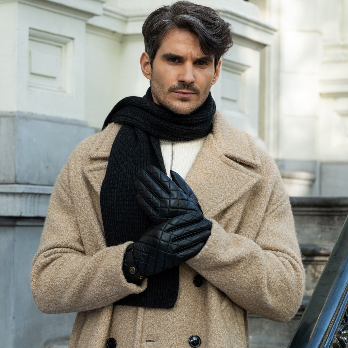 Smith (black) - sheepskin leather gloves with snap closure & touchscreen feature - Schwartz & von Halen - UK - 8